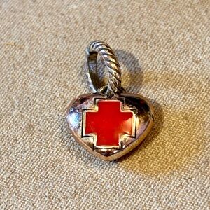 Brighton Red Cross heart charm in Rose gold with “care” engraved on back Retired